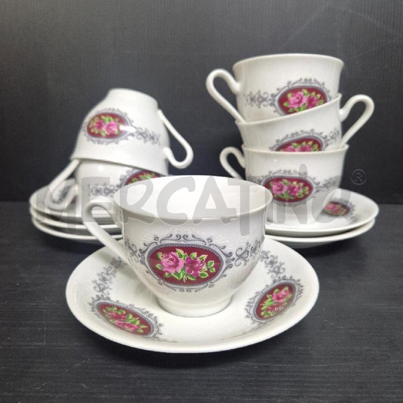 TAZZINE X6 BAVARIA BIANCHE RICAMO GRIGIO CON ROSE | Mercatino dell'Usato Cervia 1