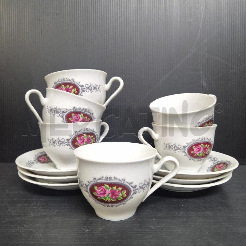 TAZZINE X6 BAVARIA BIANCHE RICAMO GRIGIO CON ROSE | Mercatino dell'Usato Cervia 3