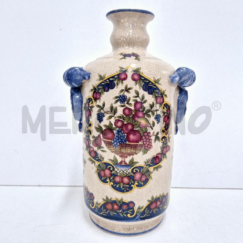 VASO A BOTTIGLIA BEIGE CON FRUTTA MANICI BLU | Mercatino dell'Usato Cervia 1