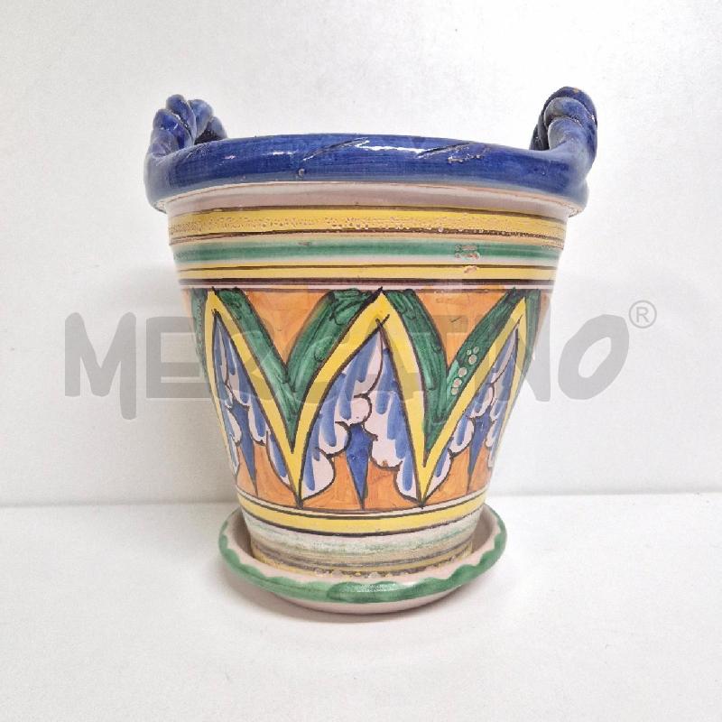 VASO A CESTINO 2 MANICI CERAMICA SICILIANA  | Mercatino dell'Usato Cervia 1