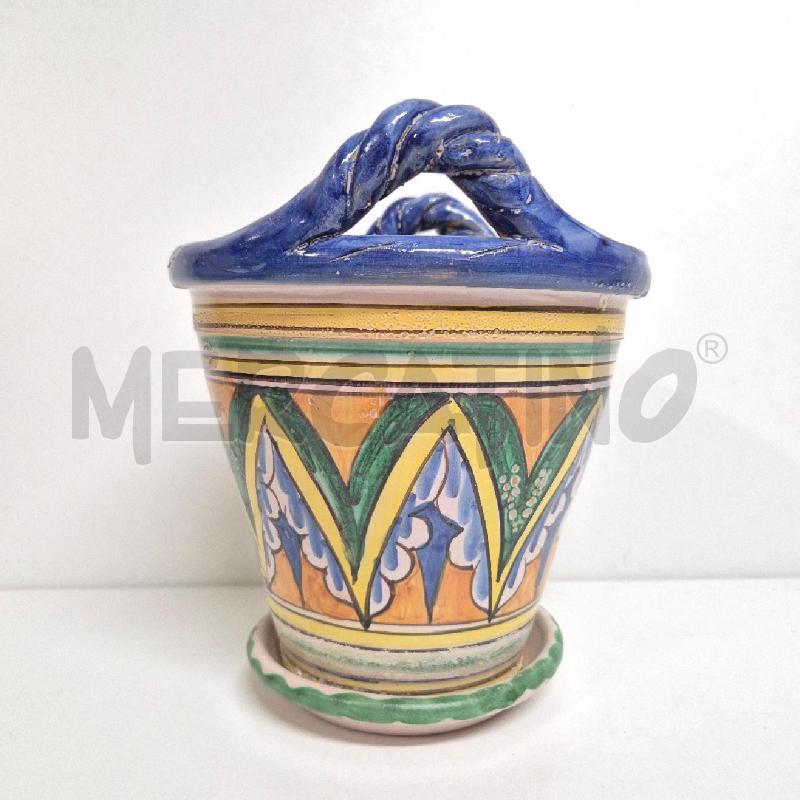 VASO A CESTINO 2 MANICI CERAMICA SICILIANA  | Mercatino dell'Usato Cervia 2