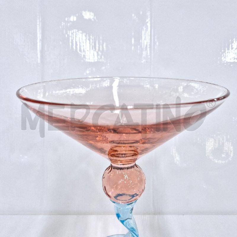 VASO COPPA VETRO AZZURRO ROSA | Mercatino dell'Usato Cervia 3
