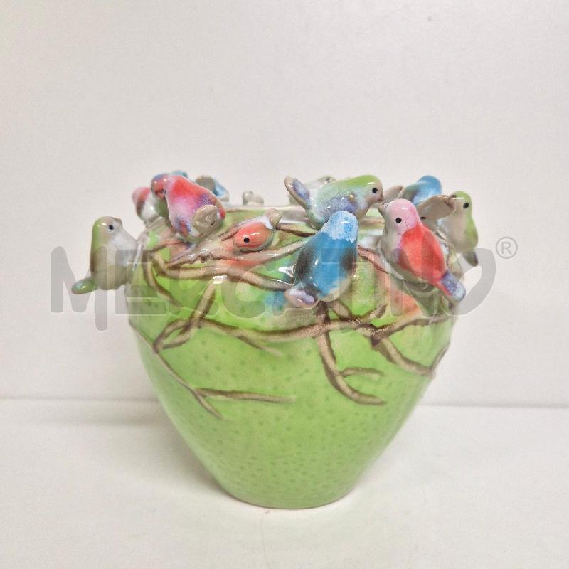 VASO DES POTS VERDE E UCCELLINI H19 | Mercatino dell'Usato Cervia 1