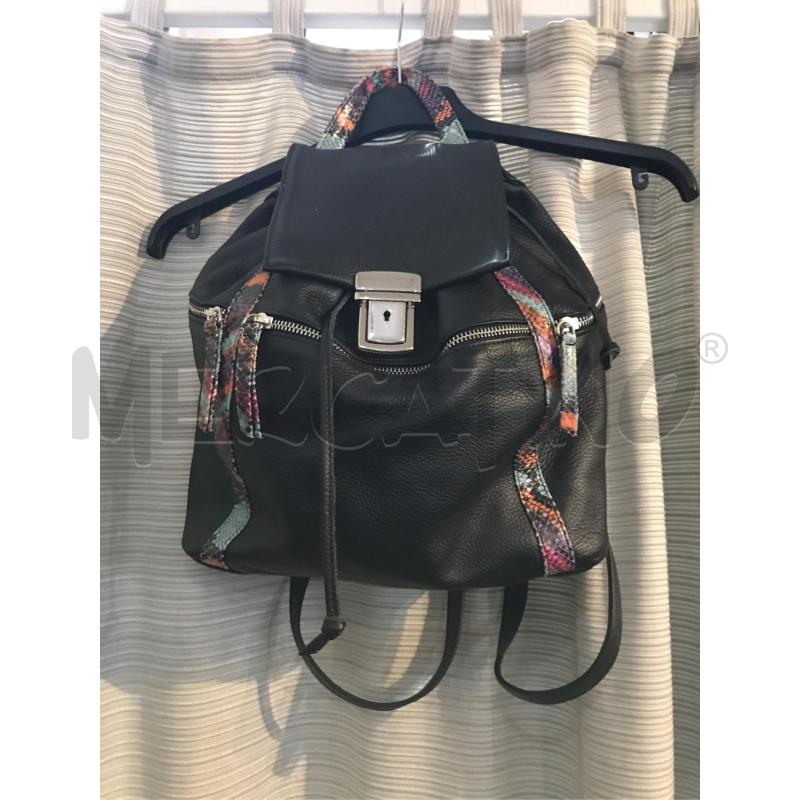 BORSA DONNA ZAINETTO PELLE MARTELLATA NERA BORDI COLORATI  | Mercatino dell'Usato Faenza 1