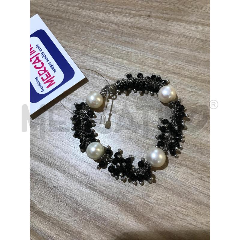 BRACCIALE ARG. PERLE E AGATA NERA 19.5CM | Mercatino dell'Usato Faenza 1