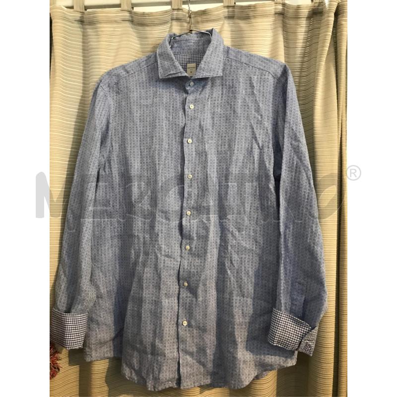 CAMICIA UOMO BASTONCINO 100 LINO MICRO GEOMETRIE  | Mercatino dell'Usato Faenza 1