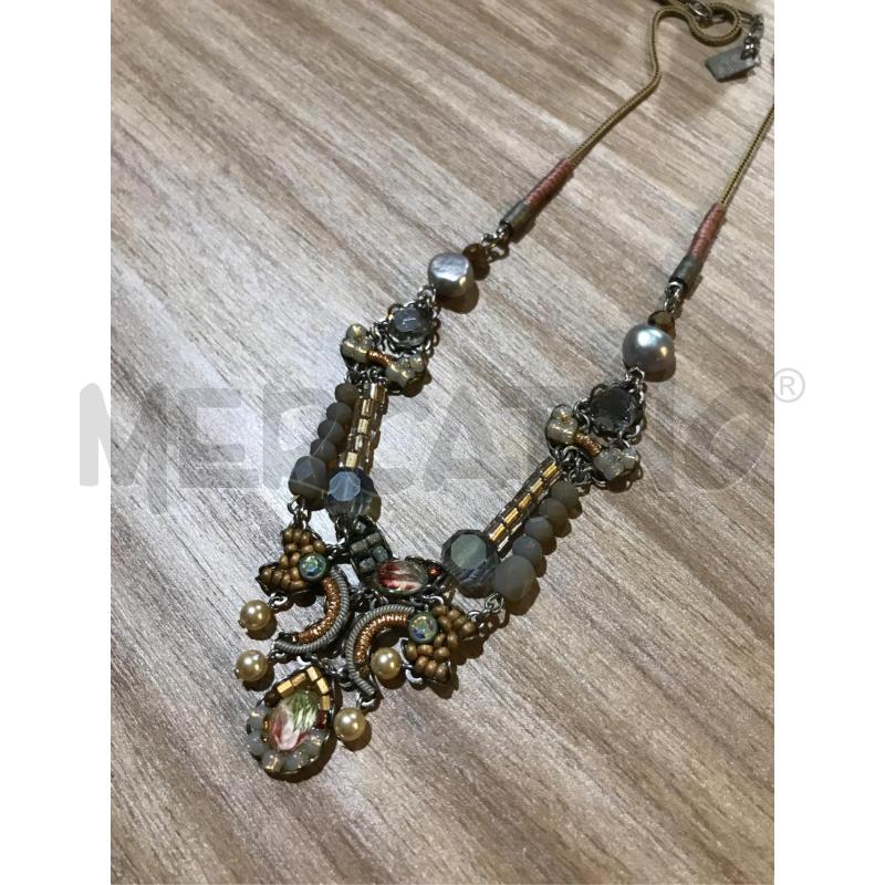 COLLANA GIROCOLLO AYALA BAR BEIGE GRIGIO PERLE PERLINE E METALLO | Mercatino dell'Usato Faenza 2