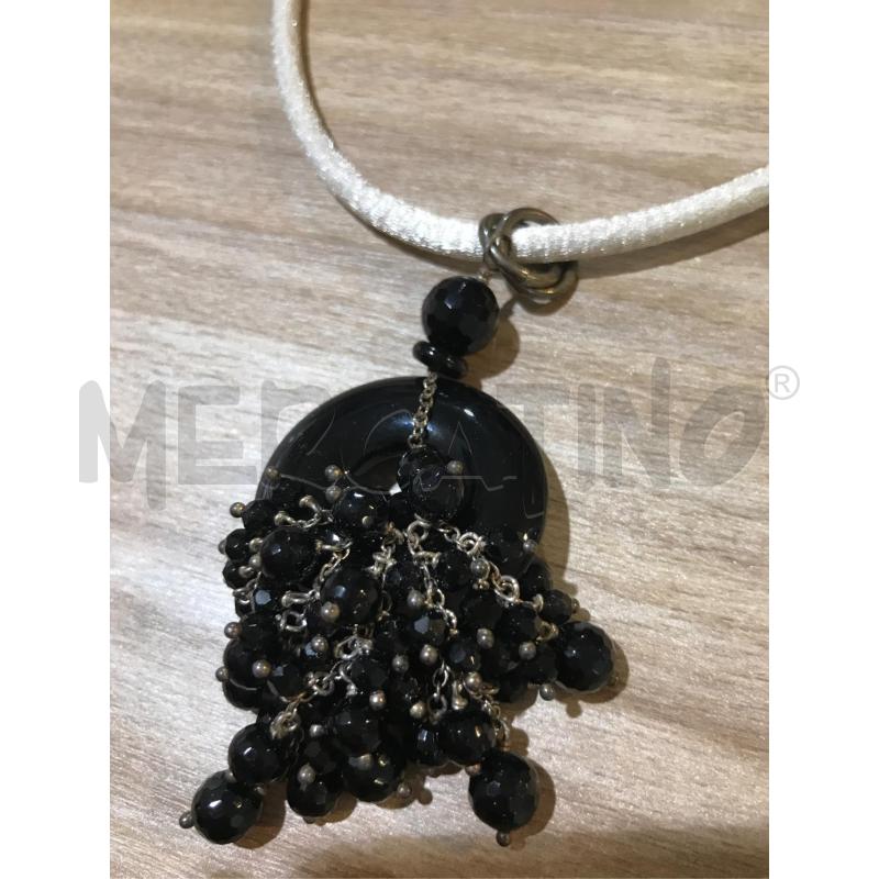 COLLANA GIROCOLLO TESSUTO ARG. AGATA NERA  | Mercatino dell'Usato Faenza 2