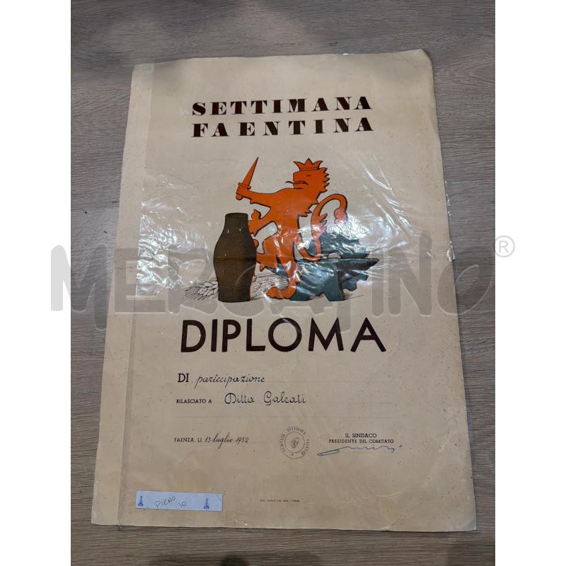 DIPLOMA SETTIMANA FAENTINA 1952 COLLEZIONISMO CARTACEO  | Mercatino dell'Usato Faenza 1