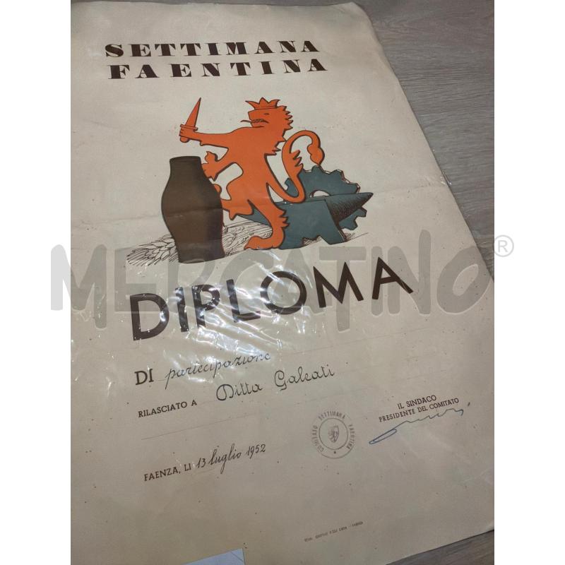 DIPLOMA SETTIMANA FAENTINA 1952 COLLEZIONISMO CARTACEO  | Mercatino dell'Usato Faenza 2