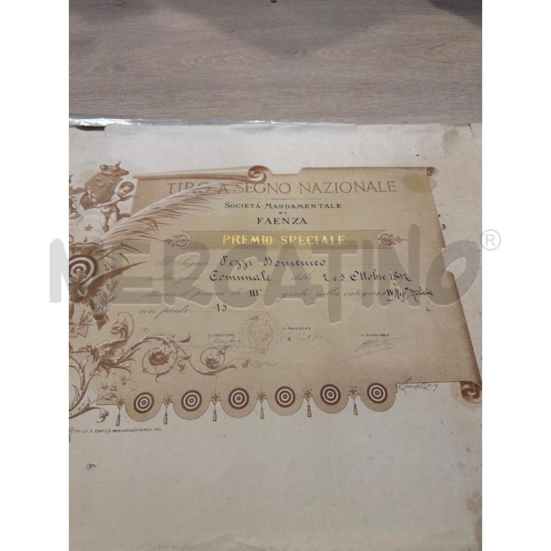 DIPLOMA TIRO A SEGNO NAZIONALE FAENZA 1892 | Mercatino dell'Usato Faenza 4