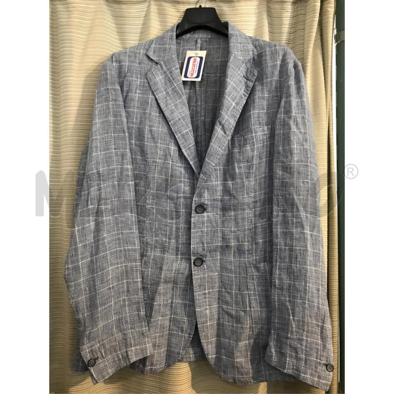 GIACCA UOMO BASTONCINO 100 LINO QUADRI AZZURRO TG 54 | Mercatino dell'Usato Faenza 1