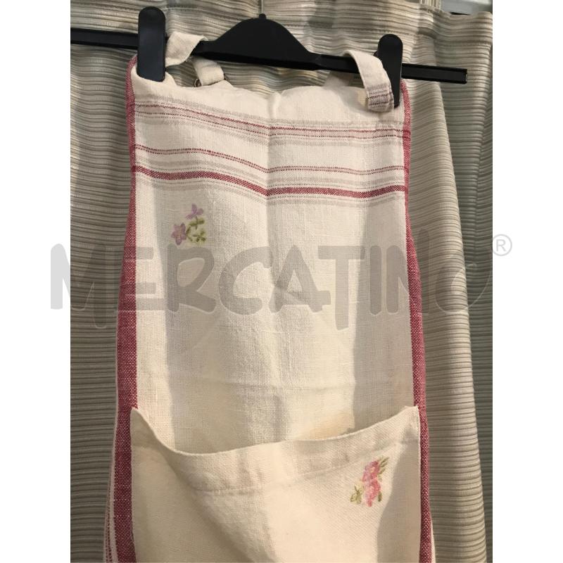GREMBIULE MARINETTE SAINT TROPEZ LINO PANNA RIGHE BORDEAUX FIORI  | Mercatino dell'Usato Faenza 2