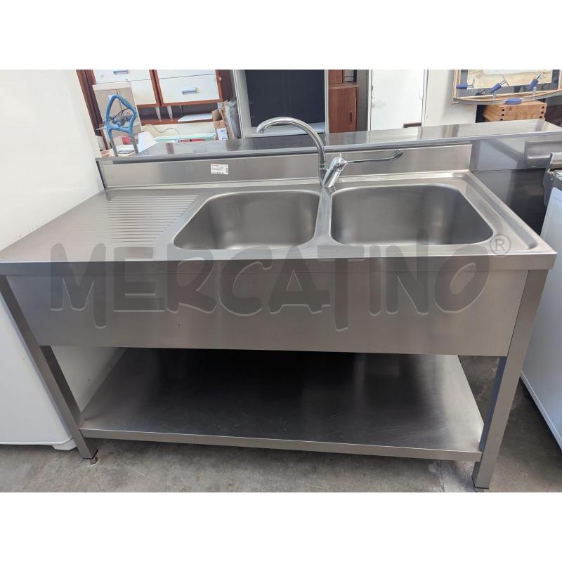 LAVELLO ACCIAIO INOX PROFESSIONALE DOPPIO 140X70 H85CM | Mercatino dell'Usato Faenza 1