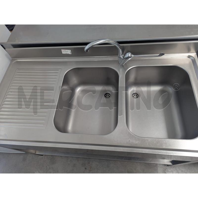LAVELLO ACCIAIO INOX PROFESSIONALE DOPPIO 140X70 H85CM | Mercatino dell'Usato Faenza 2