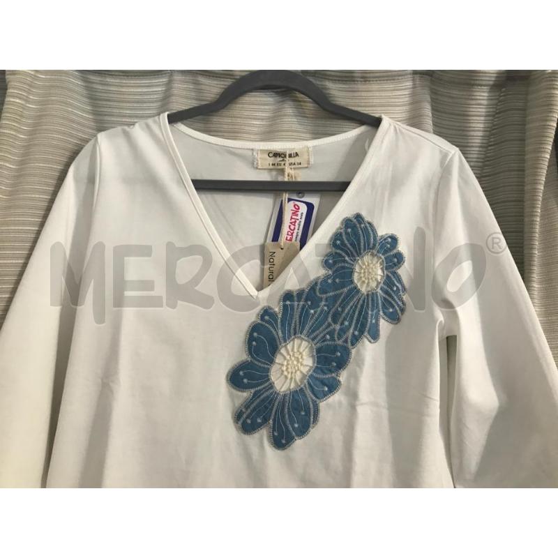 MAGLIA DONNA CAMOMILLA BIANCA FIORE AZZURRO | Mercatino dell'Usato Faenza 2
