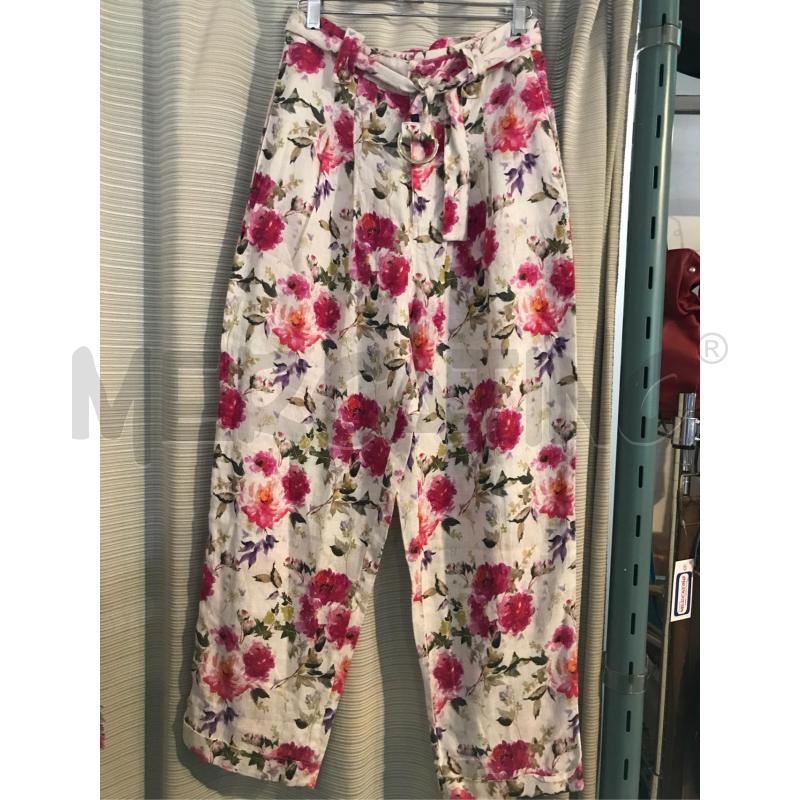 PANTALONE DONNA LIUJO LINO FIORE BIANCO FUXIA VITA ALTA | Mercatino dell'Usato Faenza 1