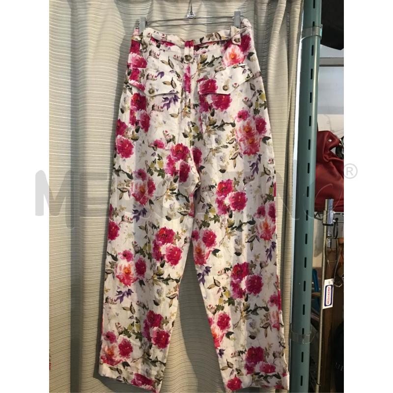 PANTALONE DONNA LIUJO LINO FIORE BIANCO FUXIA VITA ALTA | Mercatino dell'Usato Faenza 3