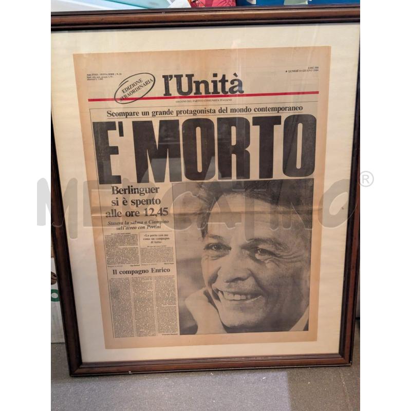 QUADRO FOGLIO L'UNITA' MORTE BERLINGUER 1984 | Mercatino dell'Usato Faenza 1