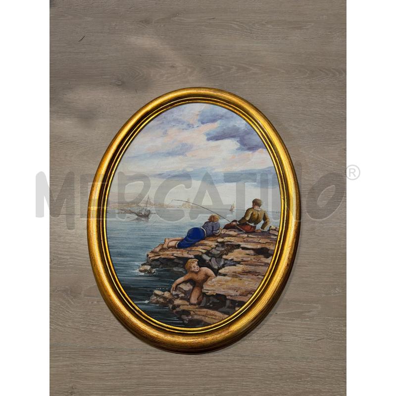 QUADRO OVALE DIPINTO SCENA DI MARE  | Mercatino dell'Usato Faenza 1