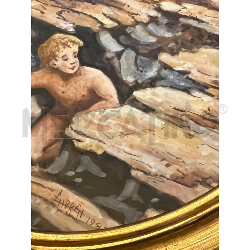 QUADRO OVALE DIPINTO SCENA DI MARE  | Mercatino dell'Usato Faenza 2