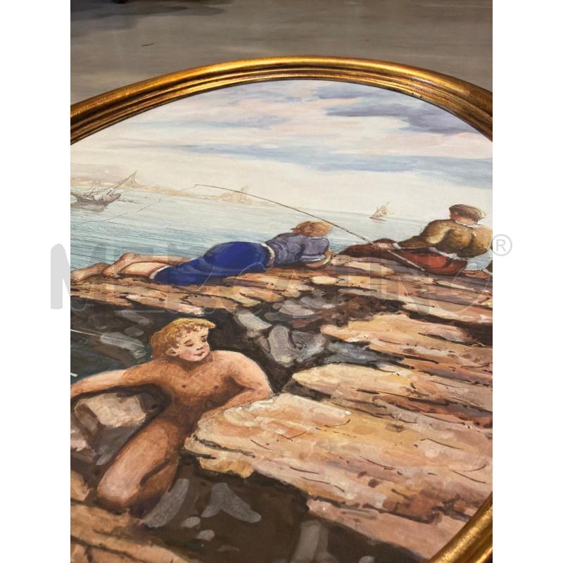 QUADRO OVALE DIPINTO SCENA DI MARE  | Mercatino dell'Usato Faenza 3