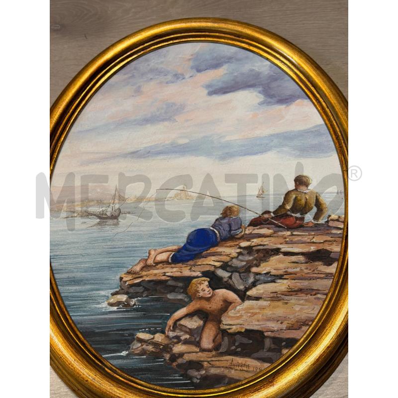 QUADRO OVALE DIPINTO SCENA DI MARE  | Mercatino dell'Usato Faenza 4