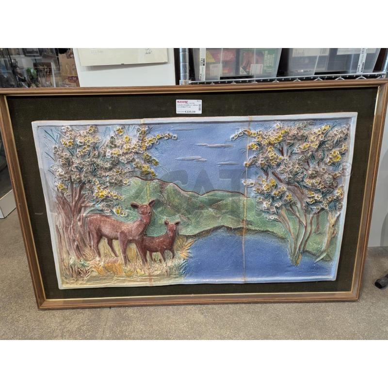 QUADRO PANNELLO CERAMICA CERBIATTI ARTISTICA VINTAGE 103X66CM | Mercatino dell'Usato Faenza 1