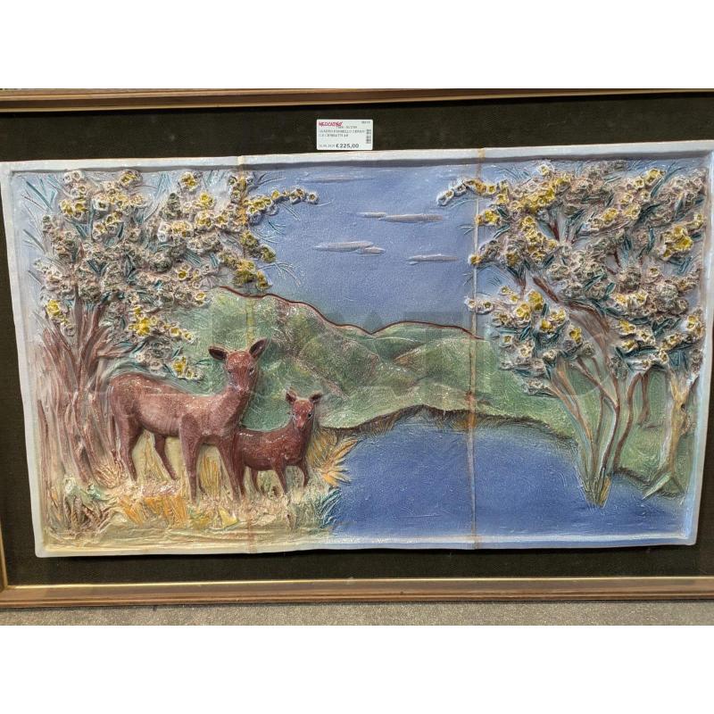 QUADRO PANNELLO CERAMICA CERBIATTI ARTISTICA VINTAGE 103X66CM | Mercatino dell'Usato Faenza 2