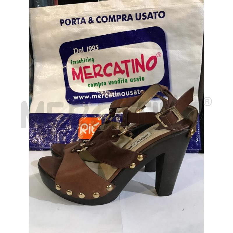 SANDALI DONNA JIMMY CHOO MARRONE ORO ZOCCOLO PELLE 40 | Mercatino dell'Usato Faenza 1