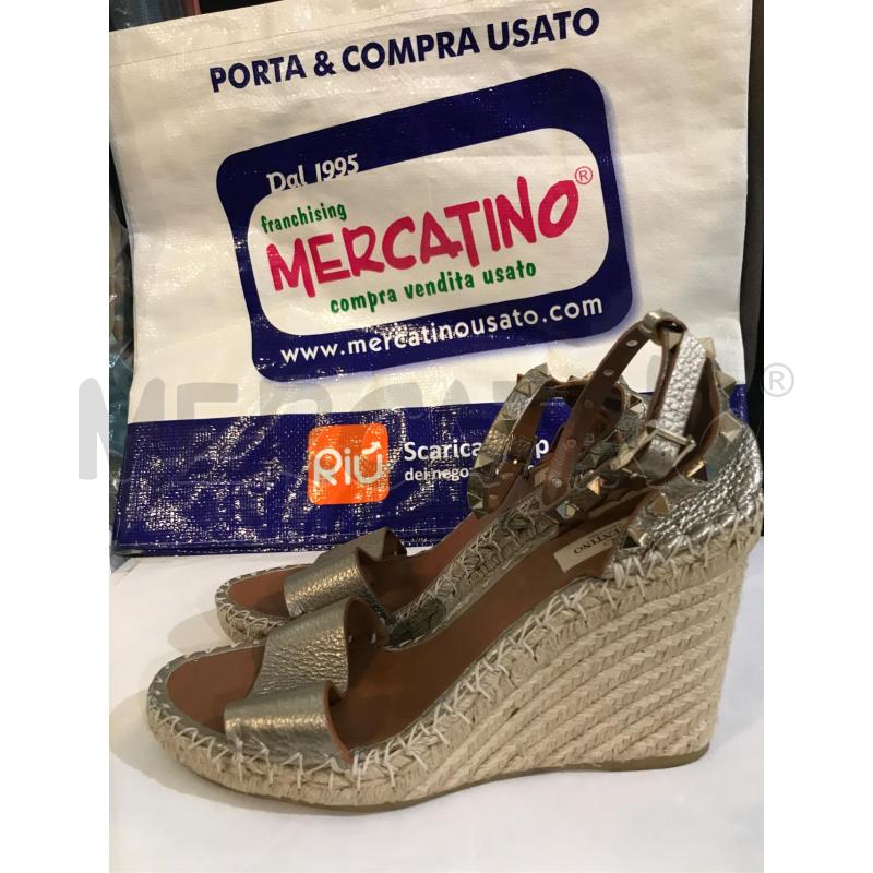 SANDALI DONNA ZEPPA VALENTINO GARAVANI ROCKSTUD ZEPPA CORDA PELLE BORCHIA ORO 40 | Mercatino dell'Usato Faenza 1