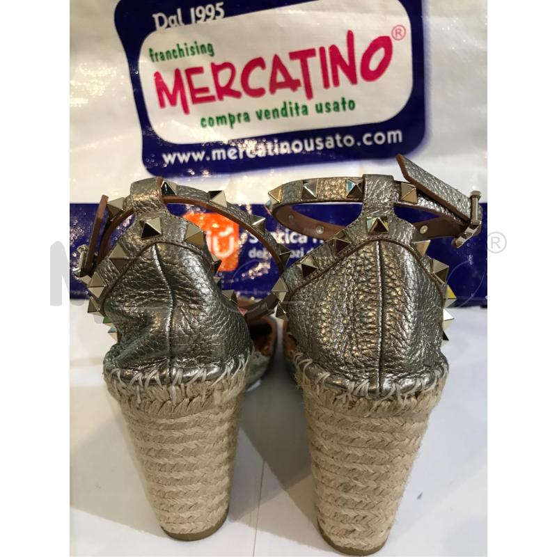 SANDALI DONNA ZEPPA VALENTINO GARAVANI ROCKSTUD ZEPPA CORDA PELLE BORCHIA ORO 40 | Mercatino dell'Usato Faenza 3