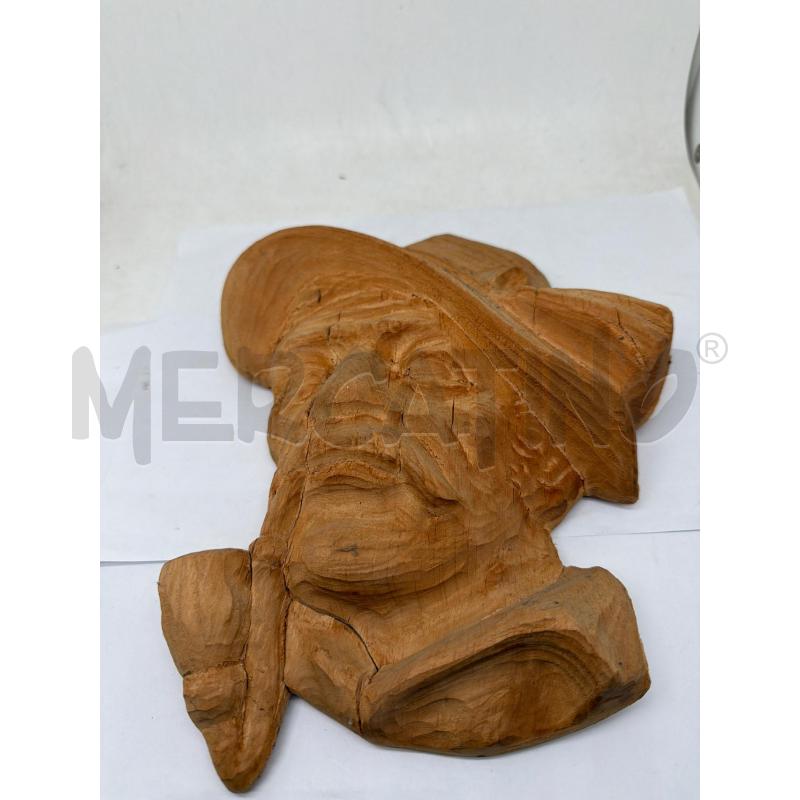 STATUETTA LEGNO INTAGLUATA VOLTO VECCHIO CON PIPA  | Mercatino dell'Usato Faenza 2