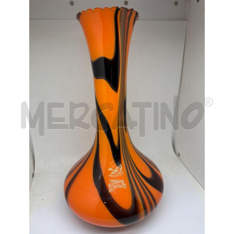 VASO VETRO SOFFIATO ARTISTICO MURANO VENEZIA ARANCIO NERO  | Mercatino dell'Usato Faenza 1