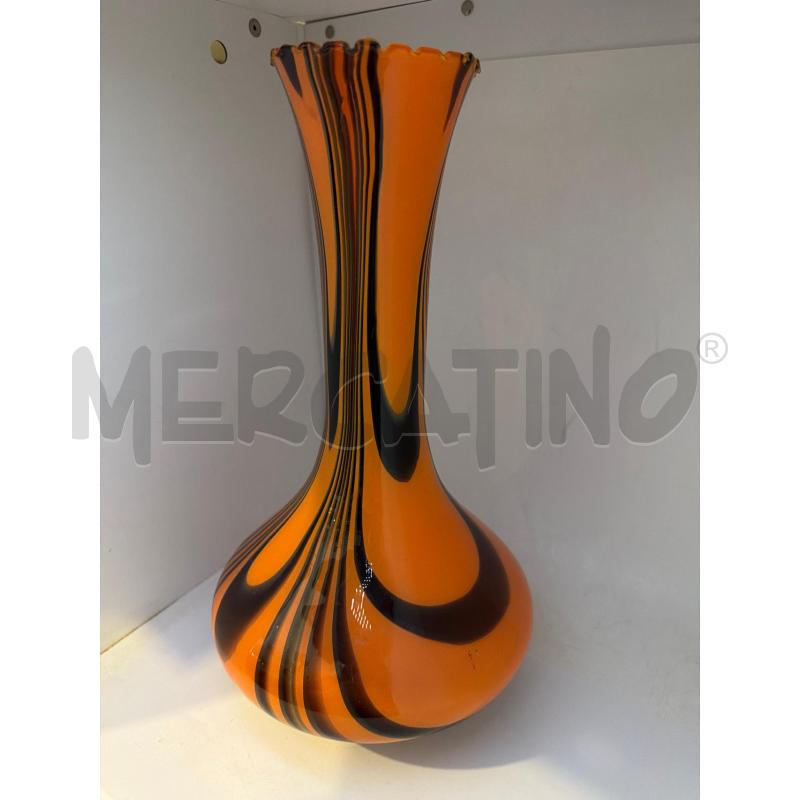 VASO VETRO SOFFIATO ARTISTICO MURANO VENEZIA ARANCIO NERO  | Mercatino dell'Usato Faenza 3