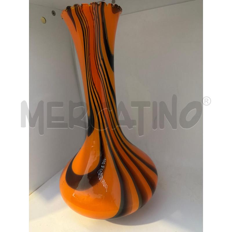 VASO VETRO SOFFIATO ARTISTICO MURANO VENEZIA ARANCIO NERO  | Mercatino dell'Usato Faenza 4