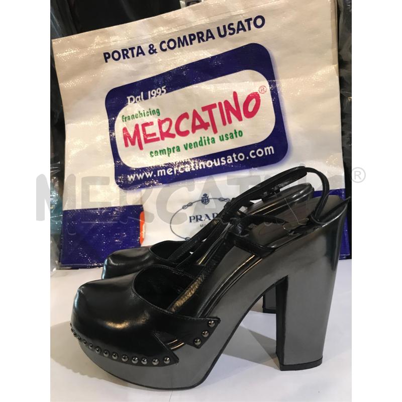 ZOCCOLI DONNA PRADA PELLE NERO GRIGIO TACCO N 40 | Mercatino dell'Usato Faenza 1