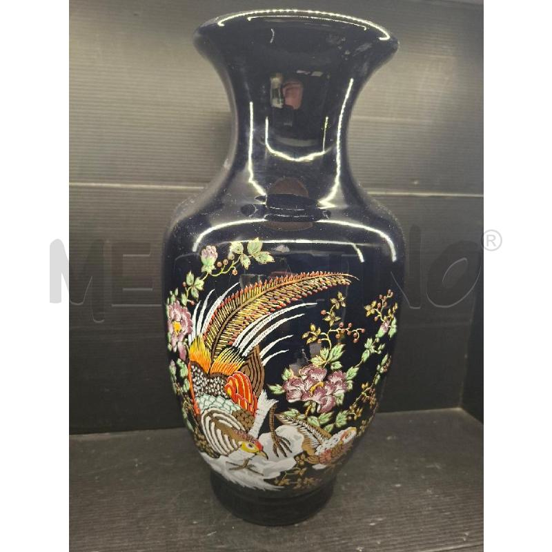 VASO CERAMICA NERO DECORATO UCCELLI | Mercatino dell'Usato Lugo 1