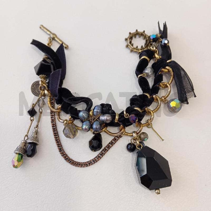BRACCIALETTO NERO NASTRO NERO STRASS+PERLINE  | Mercatino dell'Usato Cesenatico 1