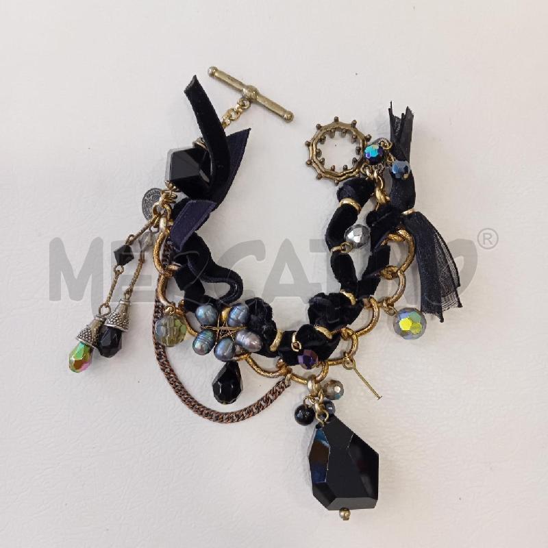 BRACCIALETTO NERO NASTRO NERO STRASS+PERLINE  | Mercatino dell'Usato Cesenatico 2
