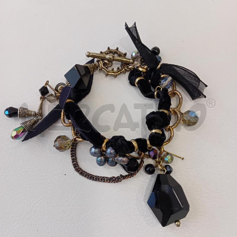 BRACCIALETTO NERO NASTRO NERO STRASS+PERLINE  | Mercatino dell'Usato Cesenatico 3
