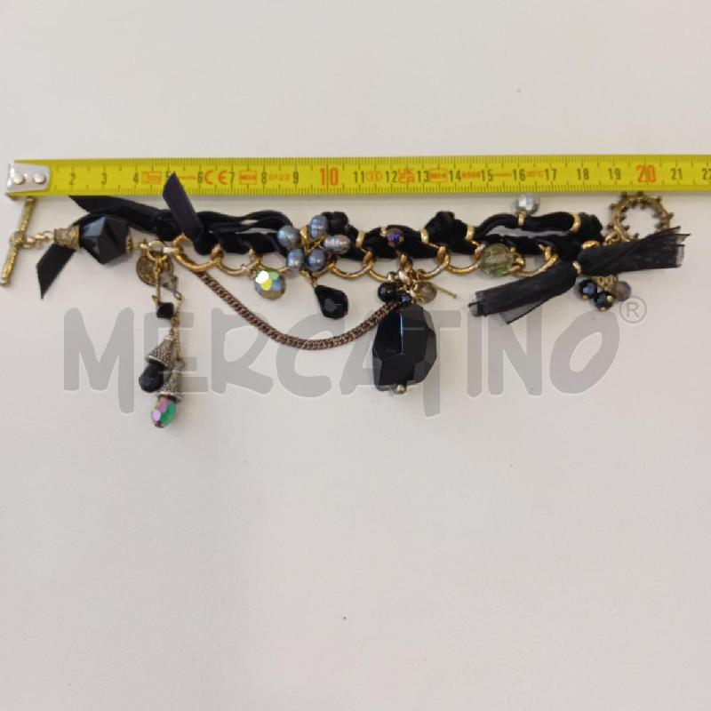 BRACCIALETTO NERO NASTRO NERO STRASS+PERLINE  | Mercatino dell'Usato Cesenatico 5