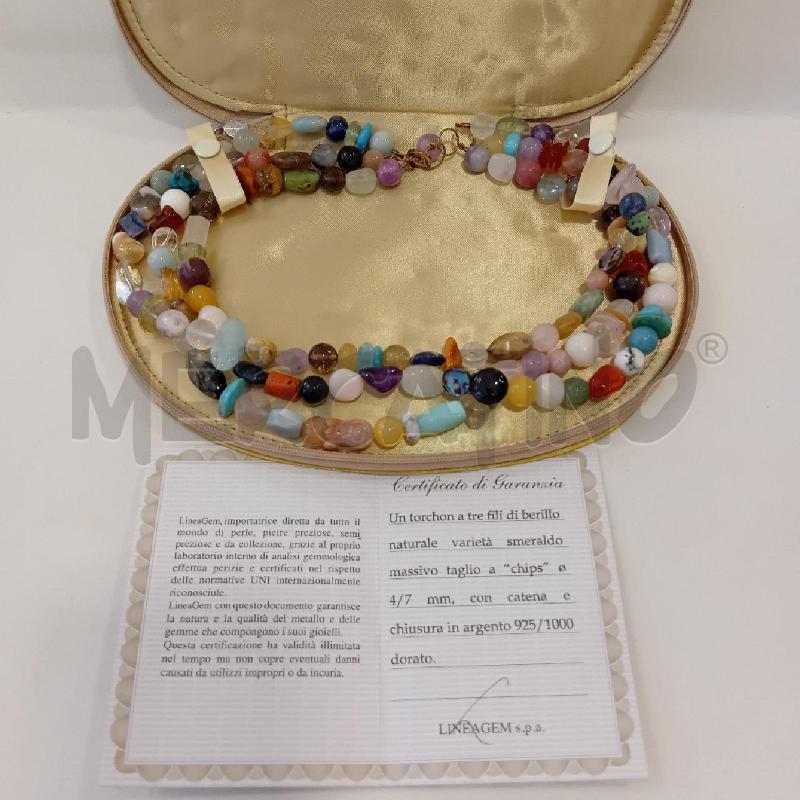 COLLANA 3 FILI BERILLO NATURALE+SMERALDO+CHIUSURA A | Mercatino dell'Usato Cesenatico 1