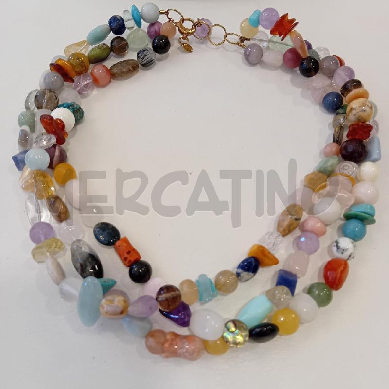 COLLANA 3 FILI BERILLO NATURALE+SMERALDO+CHIUSURA A | Mercatino dell'Usato Cesenatico 2