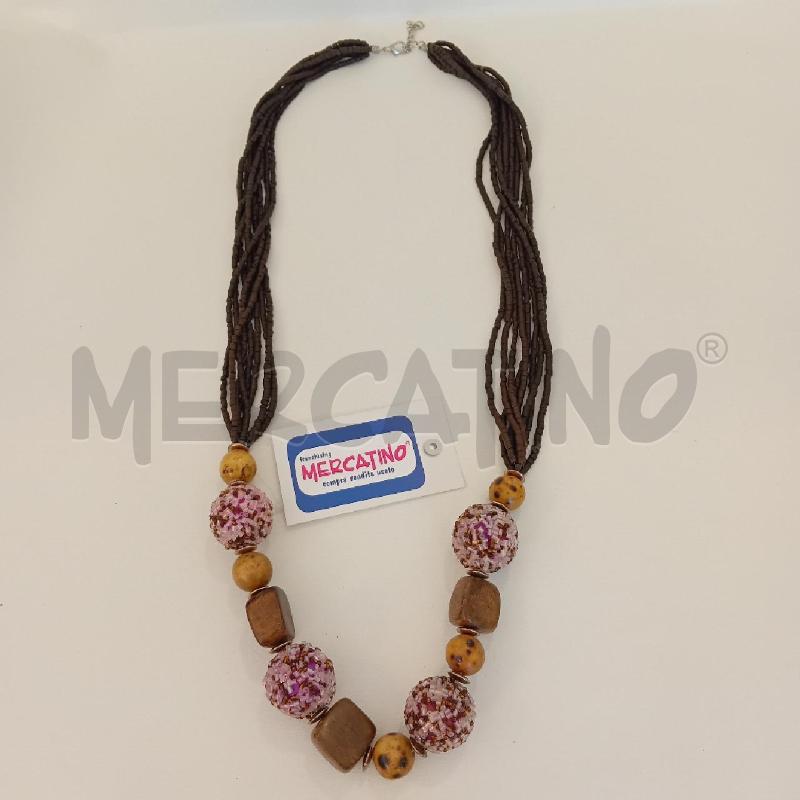 COLLANA MULTIFILI+SFERE PERLINE VIOLA+CUBI LEGNO | Mercatino dell'Usato Cesenatico 1