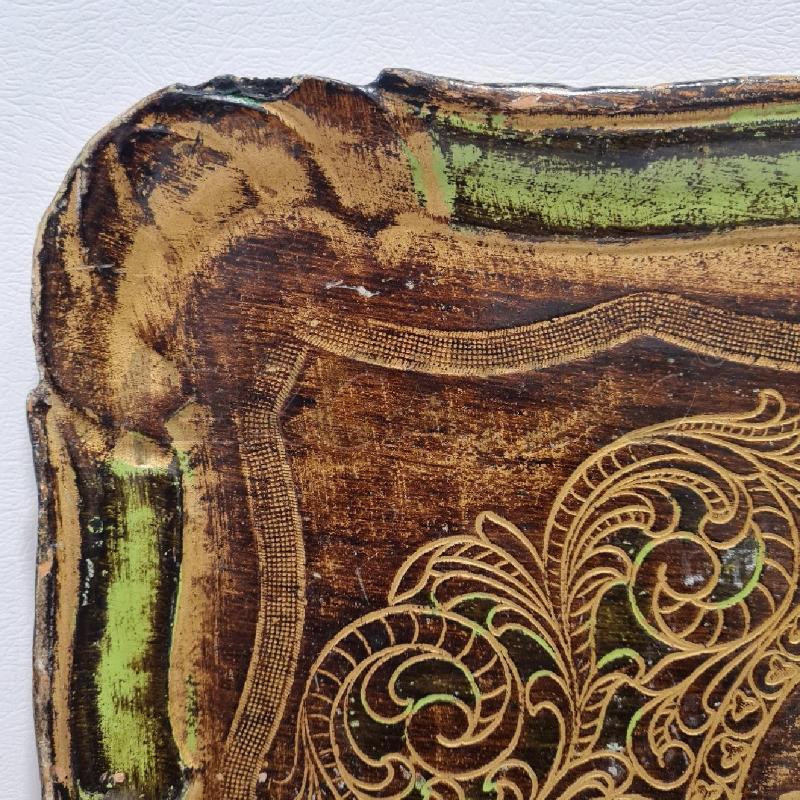 VASSOIO LEGNO RETTANGOLARE DORATO VERDE    | Mercatino dell'Usato Cesenatico 3