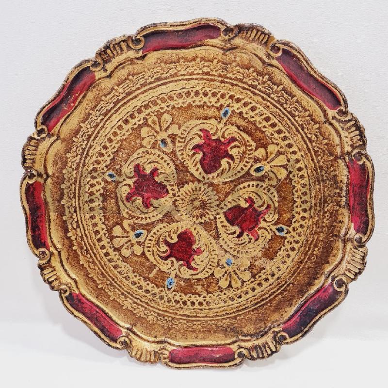 VASSOIO LEGNO TONDO DECORO ROSSO DORATO  | Mercatino dell'Usato Cesenatico 1