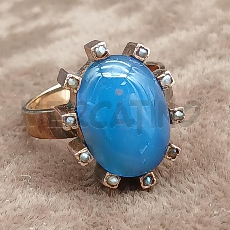 ANELLO DOR B CENTRALE AGATA BLU | Mercatino dell'Usato Roma garbatella 2