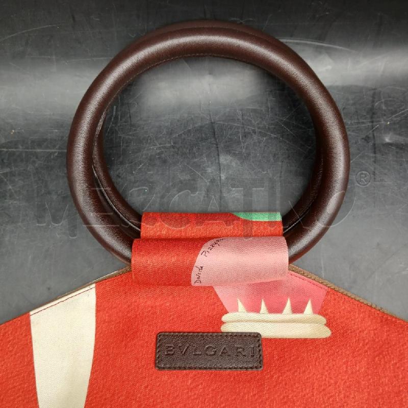 BORSA A MANO BULGARI ROSSO SETA MANICI PELLE MARRONE | Mercatino dell'Usato Roma garbatella 2