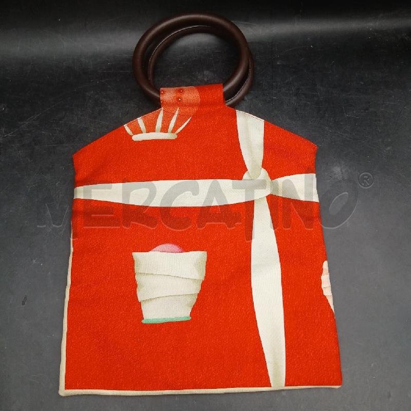 BORSA A MANO BULGARI ROSSO SETA MANICI PELLE MARRONE | Mercatino dell'Usato Roma garbatella 3
